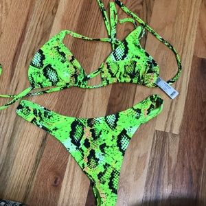 Neon Green Snake Print Bikini